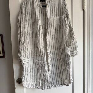 Quince 100% European Linen Shirt Dress - Black & White Pinstripe (M)